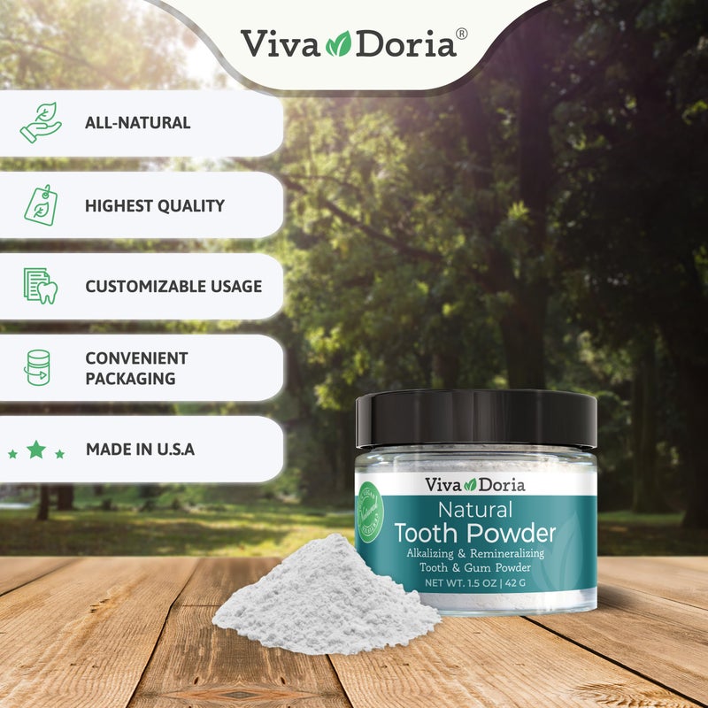 Viva Doria Natural Tooth Powder, Remineralizing, Natural Teeth Whitening, Breath Freshener | Refreshing Mint Flavor | 1.5 Oz Glass Jar - Image 2